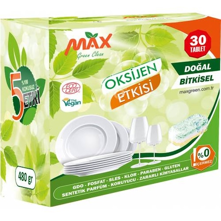 Max Green Clean Bitkisel Bulaşık Makinesi Tableti 30 Tablet
