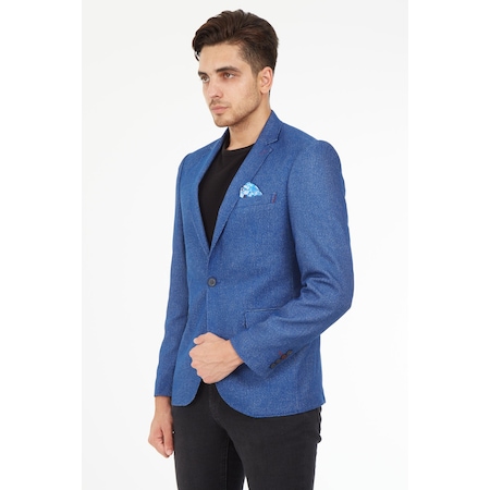 Sposo 5132 Dar Kalıp Yarım Astarlı Açık Lacivert Erkek Blazer Ceket