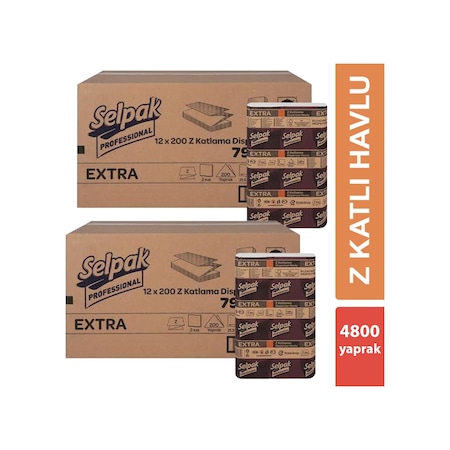 Selpak Professional Extra Z Katlama Dispenser Havlu 200'lü 24 Paket 21.5 x 24 CM