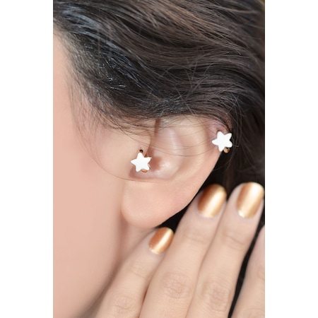 Beyaz Yıldız Tragus Helix Piercing Mini Küpe