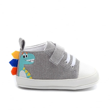 First Step G-2319-GRI Dinazor Nakışlı Bebek Günlük İlk Adım Ayakkabısı Gri