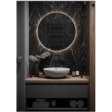 Nuun Dekor 70cm Trafolu Günışığı Ledli Dekoratif Yuvarlak Banyo Aynası - Trafolu
