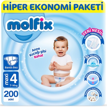 Molfix Bebek Bezi Ultra Fırsat Paketi Maxi 4 No 200 lü