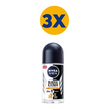 Nivea Men Invisible Black&White Güçlü Etki Erkek Roll-On Deodorant 3 x 50 ML