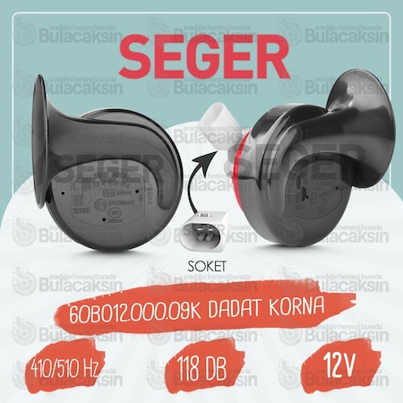 Seger Volkswagen Dadat Korna Soketli 12V 510 Hz 118 Db 60Bo12