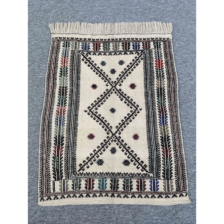 Burak Halı Yün El Dokuması Dekoratif Kilim 80 x 110 CM Krem