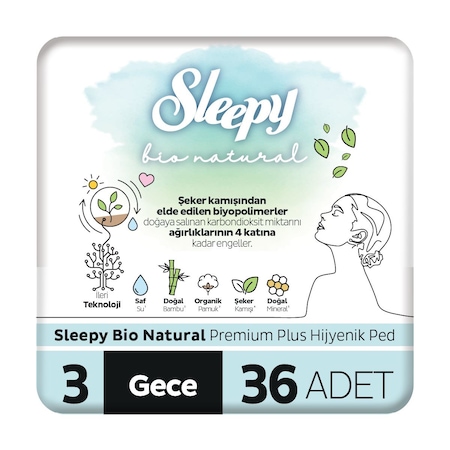 Sleepy Bio Natural Premium Plus Hijyenik Ped Gece 36 Adet Ped