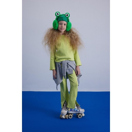 Luess Fırflırlı Bluz Yırtmaç Detaylı Kız Çocuk Tayt Takım Fıstık Yeşili