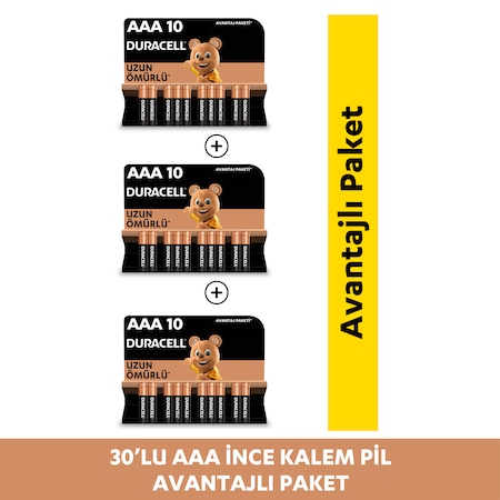 Duracell LR03/MN2400 AAA Blister İnce Kalem Pil 3 x 10'lu