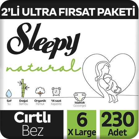 Natural 2'li Ultra Fırsat Paketi Bebek Bezi 6 Numara 230 Adet