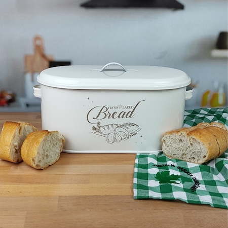 Metal Kapaklı Ekmeklik Bread Baskılı - Beyaz