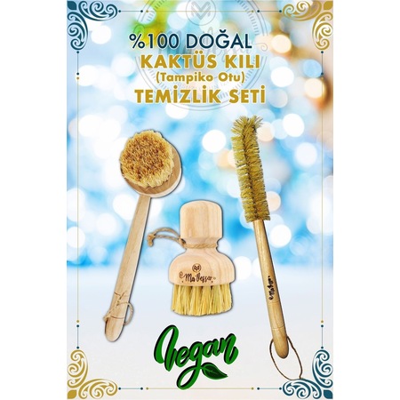 Ahşap Vegan Meyve Sebze Bulaşık Temizlik Seti 3'lü