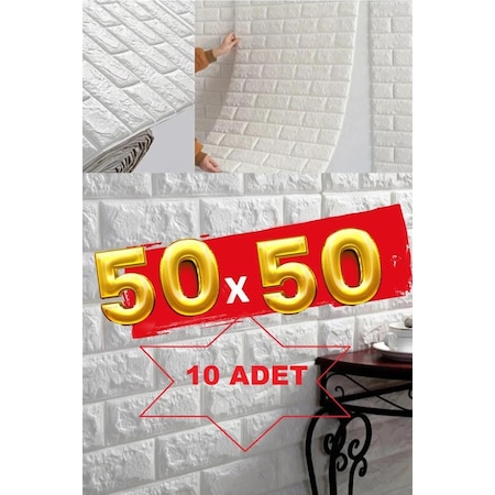 10 Adet 50x50 Cm Silinebilir Kendinden Yapışkanlı Duvar Kağıdı Esnek Köpük Panel 3d Tuğla Desen