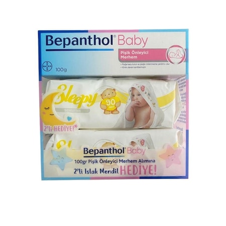 Bepanthol Baby Pişik Önleyici Merhem 100 Gr- Sleepy Sensitive Islak Havlu 90'lı 2 Adet Hediye