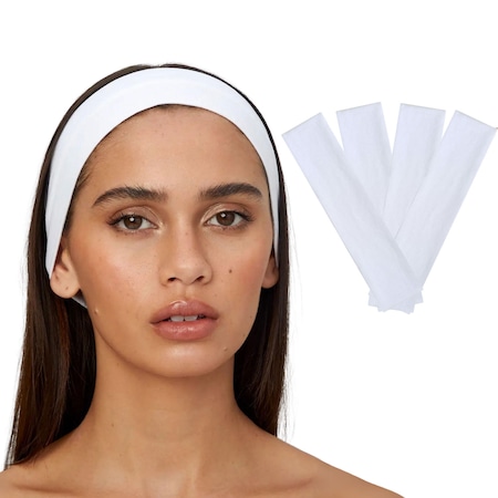 4lü Kadın Saç Bandı Bandana Pamuk Likralı Spor Headband Beyaz