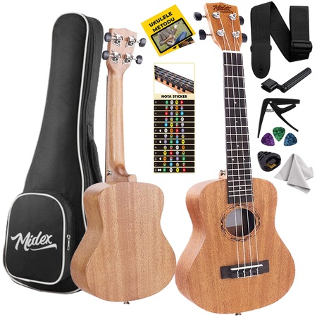 Midex TN-26M Set Maun Tenör Ukulele (Softcase Capo Metod Nota Sticker Askı Pena)