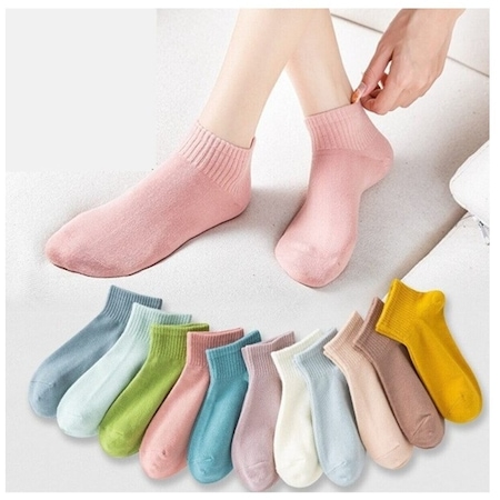 Kadın Çok Renkli Yarım Konç Kolej Çorap Seti 10 Çift-36-40