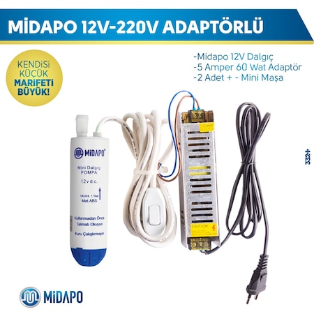 220-12 Volt Adaptörlü D.C Midapo Mini Dalgıc Pompa