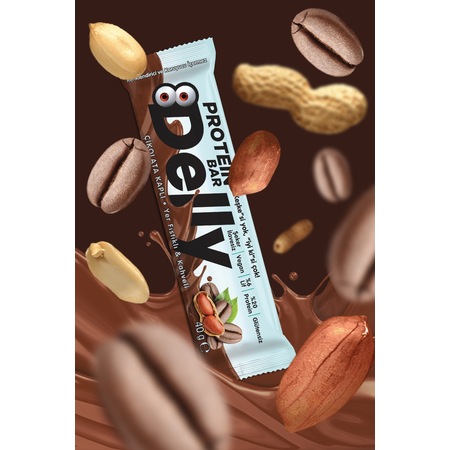 Delly Şeker İlavesiz Çikolata Kaplı - Yer Fıstıklı & Kahveli Protein Bar 40 G 12 Adet