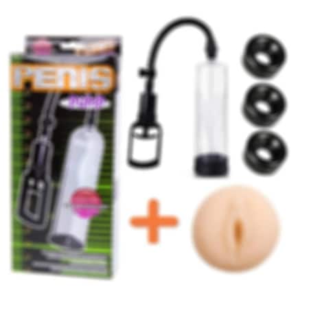 Hızlı Express Penis Pump Vakum Pompası + Realistik Vajina Başlık + 3 Silikon Başlık
