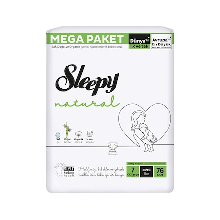 Sleepy Natural Bebek Bezi Mega Fırsat Paketi 7 Beden XXLarge 76 Adet