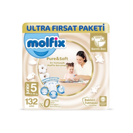 Molfix Pure&Soft Bebek Bezi 5 Numara Junior Ultra Fırsat Paketi 132 Adet