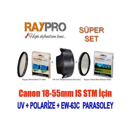 Raypro 58Mm Hd Slim Uv + Polarize Filtre + Ew-63C Parasoley Seti