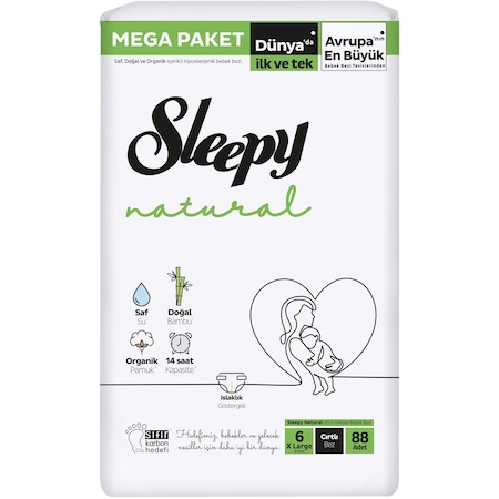 Sleepy Natural Bebek Bezi 6 Numara XL Mega Paket 88 Adet