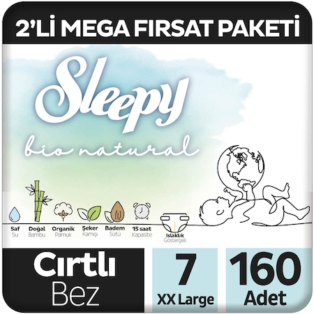 Sleepy Bio Natural 7 Numara Xxlarge 2'li Mega Fırsat Paketi 160 Adet