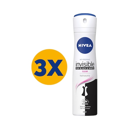 Nivea Invisible Black & Whıte Clear Kadın Sprey Deodorant 3 x 150 ML