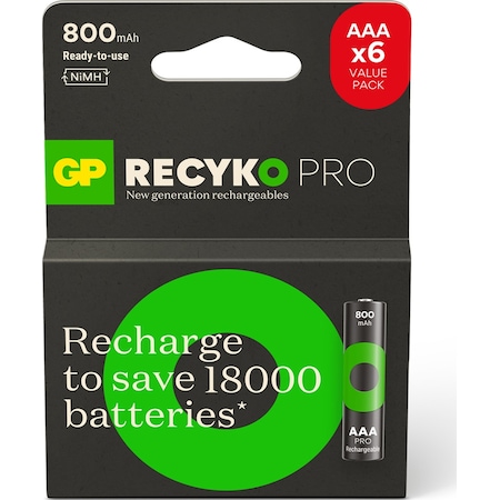 Gp Recyko Pro 800 Mah Aaa İnce Nimh Şarjlı Pil 1.2 Volt 6'lı Kart