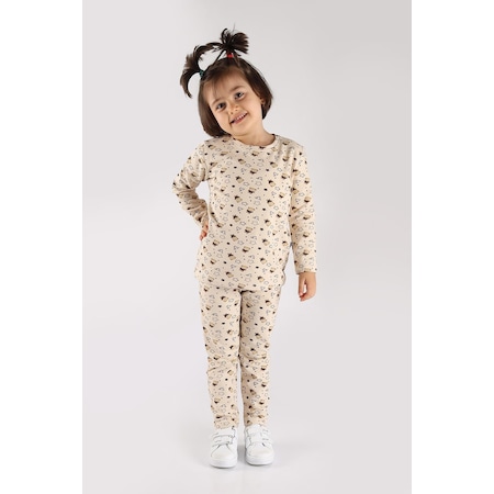 Trendimizbir Yıldız Baskılı Pijama Takımı 2 Parça-4801-bej