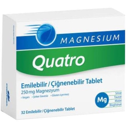 Quatro Magnesium 250mg 32 Çiğneme Tableti