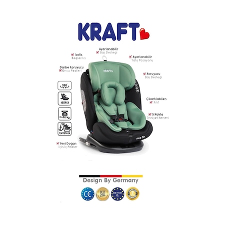 Kraft King Fix 0-36 Kg Top-tether Isofixli 360 Derece Dönebilen Oto Koltuğu Yeşil