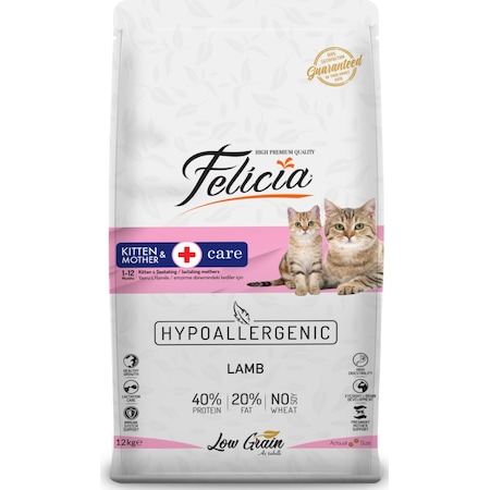 Felicia Kitten & Mother Kuzu Etli Düşük Tahıllı Yavru Kedi Maması 12 KG