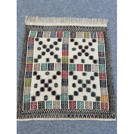 Burak Halı El Dokuması Dekoratif Kilim Yün Kilim Çok Renkli 80 x 93 CM