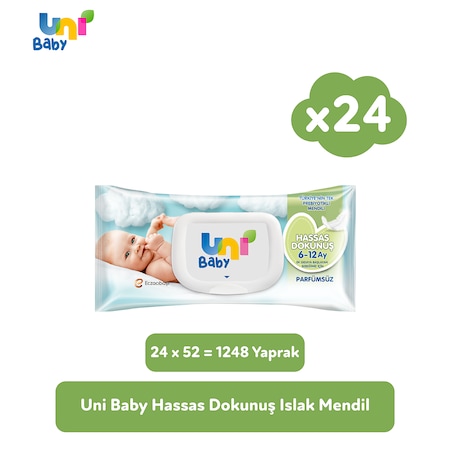 Uni Baby Hassas Dokunuş Islak Mendil 24 X 52'li