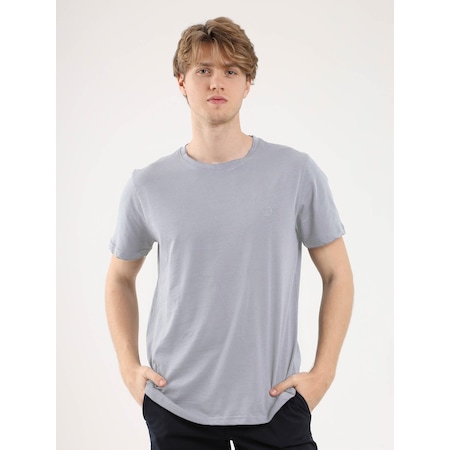 Dufy Gri Melanj Erkek Slim Fit Bisiklet Yaka Tshirt - 92793