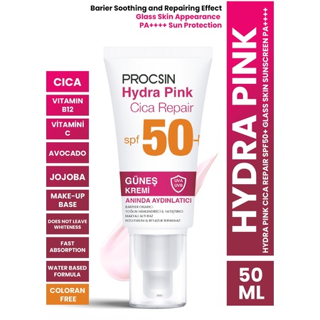 Procsin Hydra Pink Bariyer Güçlendirici Cam Cilt Renkli Güneş Kremi SPF50+ Pa++++ 50 ML
