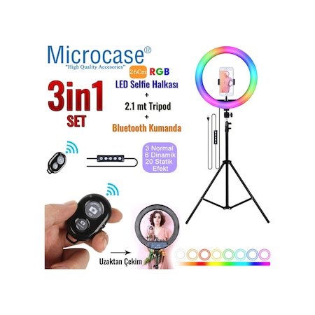 26 Cm Selfie Rgb Led Ring Halka Işık+2.1Mt Tripod+Kumanda Al2643