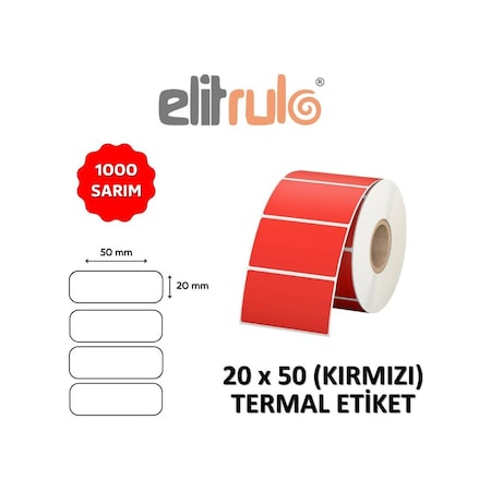 Elitrulo Barkod Etiketi 20x50 Termal Kırmızı - 1000 Adet