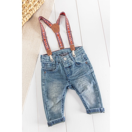 Denim Kumaş Askılı Erkek Bebek Kot Pantolon 001