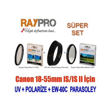 Raypro 58Mm Hd Slim Uv + Polarize Filtre + Ew-60C Parasoley Seti