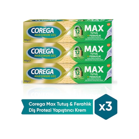 Corega Max Tutuş & Ferahlık Diş Protezi Yapıştırıcı Krem 40g x 3 Adet