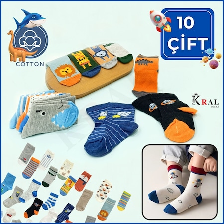 Kral Socks Erkek Çocuk Çorap 10 Çift Kısa Patik Bebek Çorap