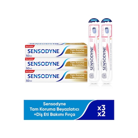 Sensodyne Tam Koruma Beyazlatıcı 3 x 50 ML + Diş Eti Bakımı Fırça 2 Adet