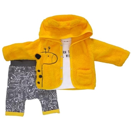 Peluş Bebek Takımı Sweatshirt 3'lü Sarı Zürafalı 001