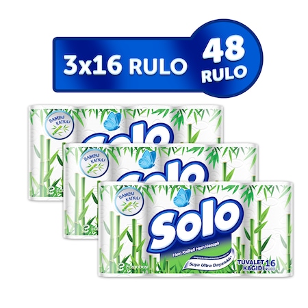 Solo Bambu Katkılı Suya Karşı Ultra Dayanıklı 2 Katlı Tuvalet Kağıdı 3 x 16 Rulo