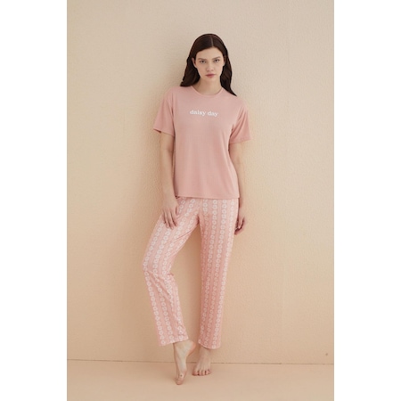 Kaşkorse Kadın Bisiklet Yaka Pijama Takımı 70105-14-somon