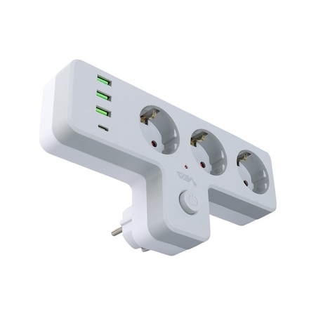 Anahtarlı Topraklı Priz Adaptörü, 3 Soketli 3xusb 2.4a, 1xtype-c 20 Watt, Akım Korumalı Priz, 10 A, 2500 W, Duvar Fişi, Usb Fişi, Usb C Bağlantı Nokta